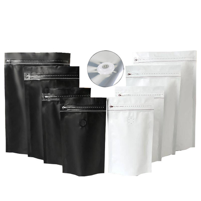 Matte Black White Finish Moisture Proof Engraving Printing Aluminum Foil Tea Paper Bag 250g Inner Zipper Plastic Coffee Bag With Valve