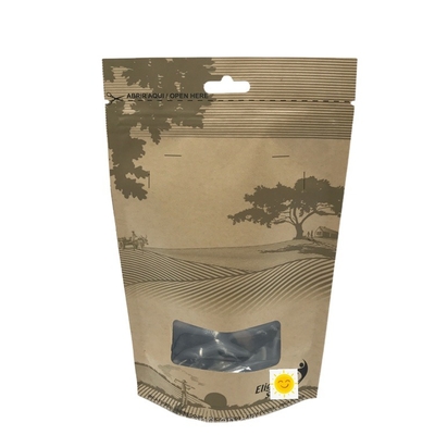 Security Mill Customized Biodegradable Recycled Brown Paper Pouches Kraft Paper Bags With Translucent Window